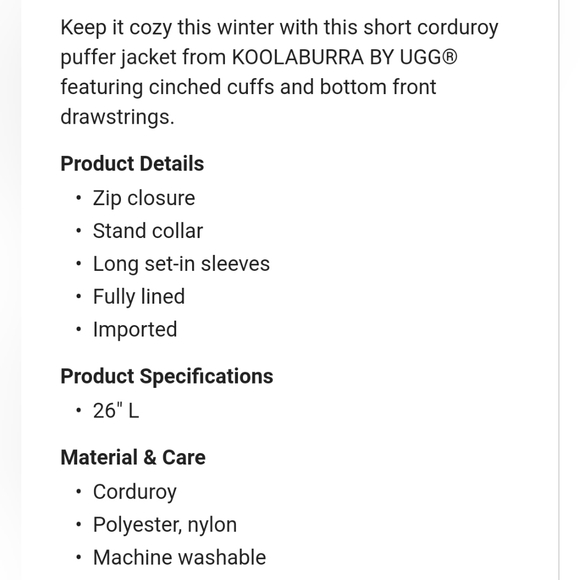 Koolaburra by UGG Corduroy Puffer Jacket in Mint - Women's Size XL - Picture 7 of 14